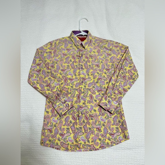 Elie Balleh Yellow Paisley Print Button-Down Shirt - Picture 1 of 9
